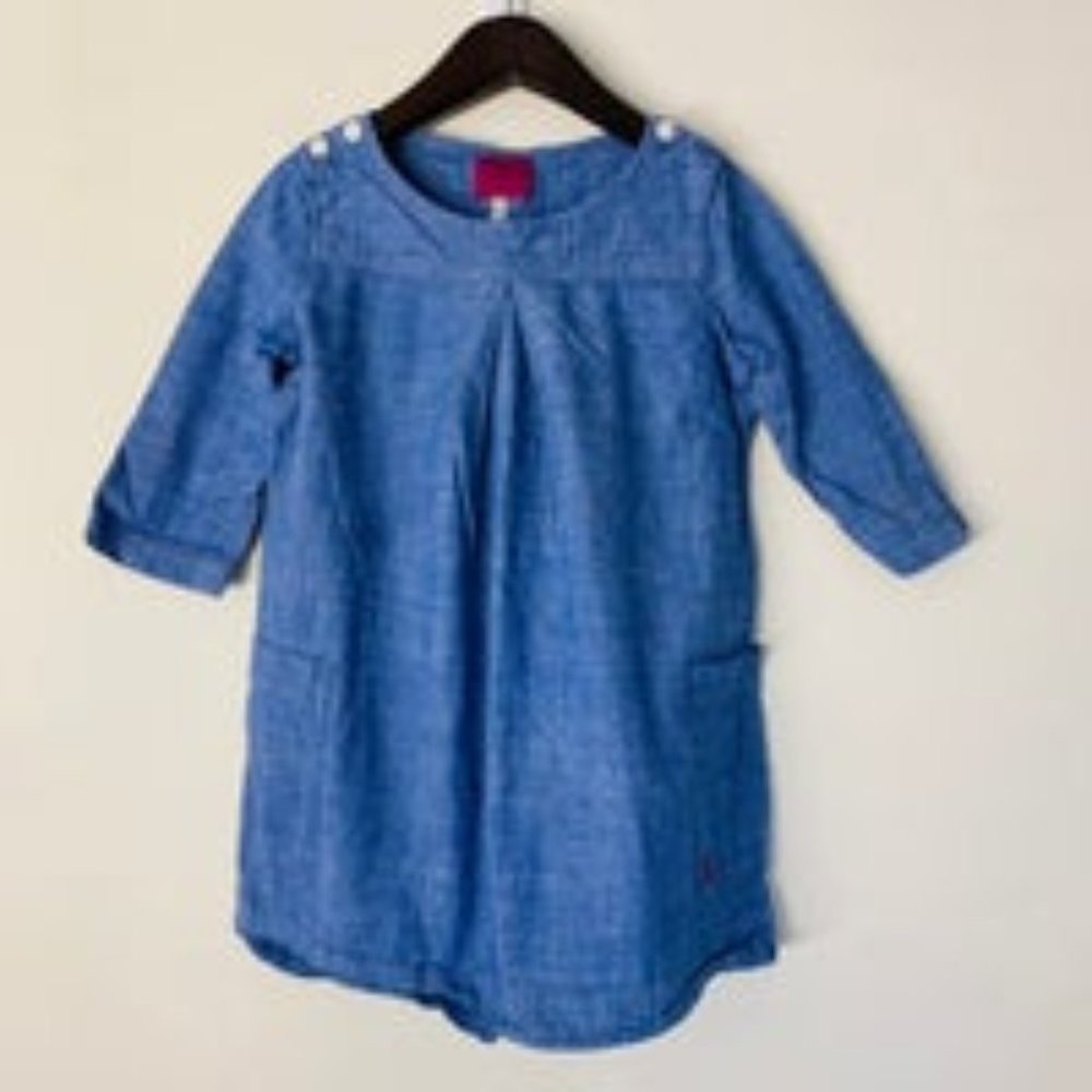 Joules Chambray Polka Dot Dress size 8 (fits like 5-6)